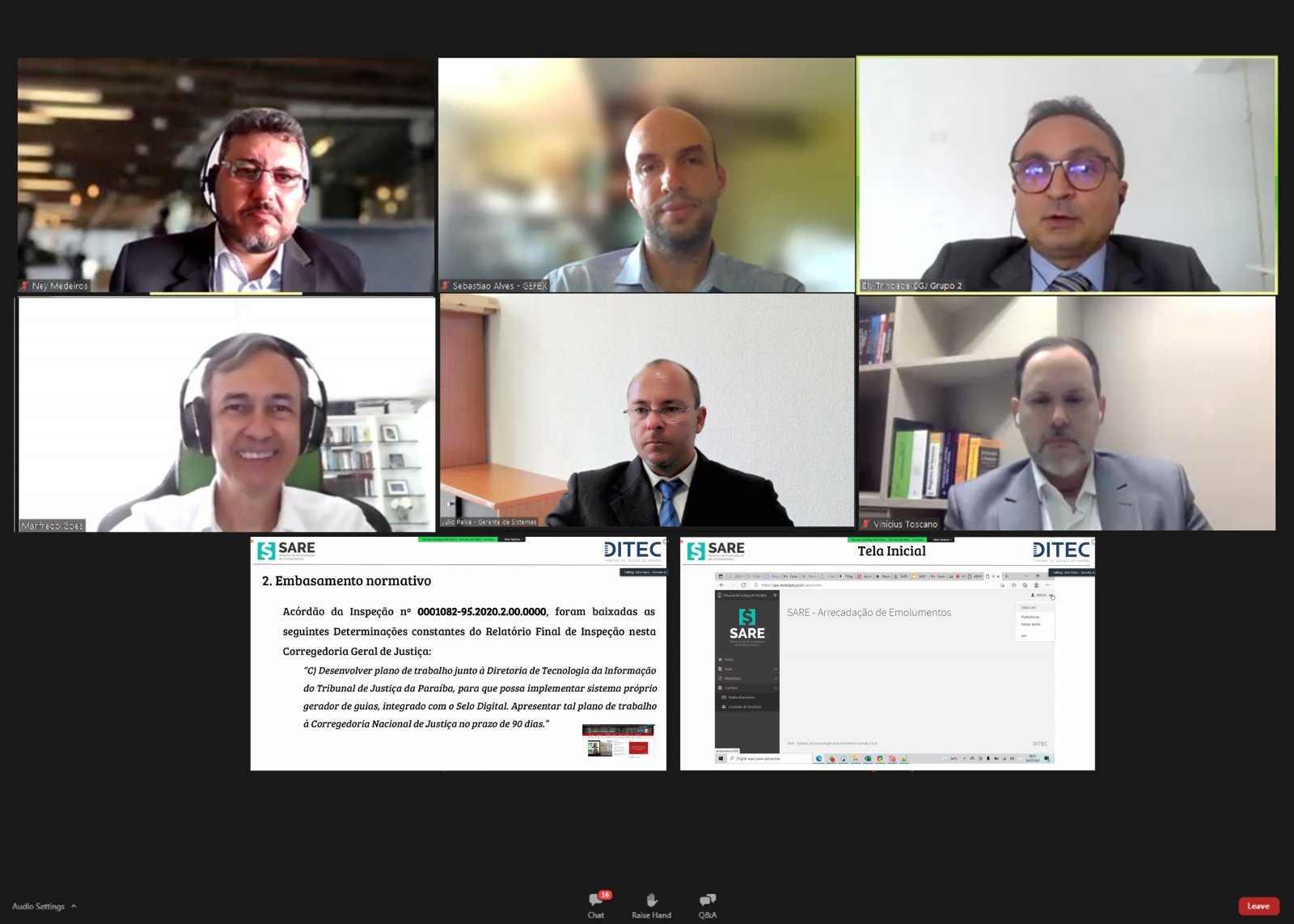Captura de tela do webinar sobre o treinamento do SARE